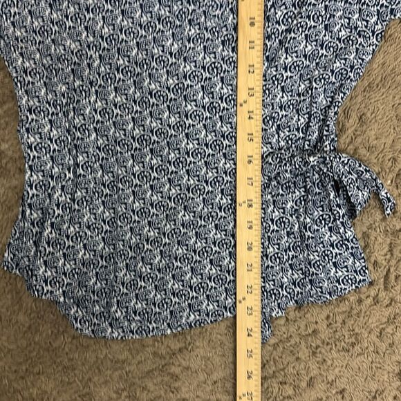 NWT Talbots Navy White Print 3/4 Sleeves Wrap Blouse size S Business Casual - Picture 7 of 9